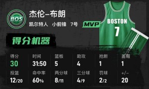 布朗30分怀特19+5+4 凯尔特人大胜骑士
